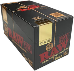 RAW Classic Black Natural Prerolled Cigarette Paper Cones with Tips | 1 1/4 Size | Full Box (32 Packs of 6 Cones, 192 Total) | Includes Pre Rolled Cones and ARC Scoop Card